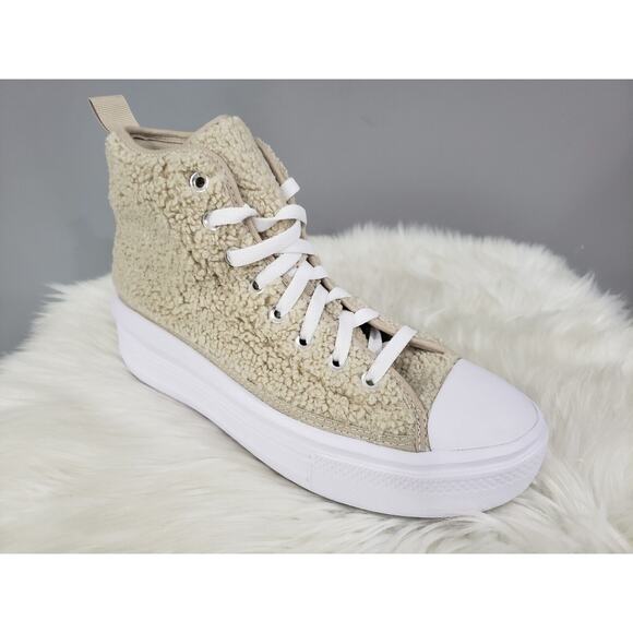 NEW Converse Girl's CTAS Move Platform High Top Sneakers Sz 7 Beach‎ Stone Taupe - Picture 3 of 9